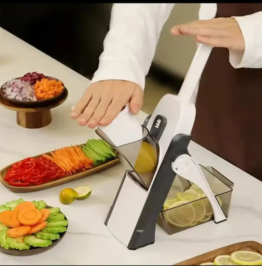 High Quality 5 in 1 Spring Vegetable & Fruit Slicer | Adjustable Thickness Cutter | Multi-Functional Pump Slicer & Dicer | ABS Kitchen Chopper for Meal Prep
