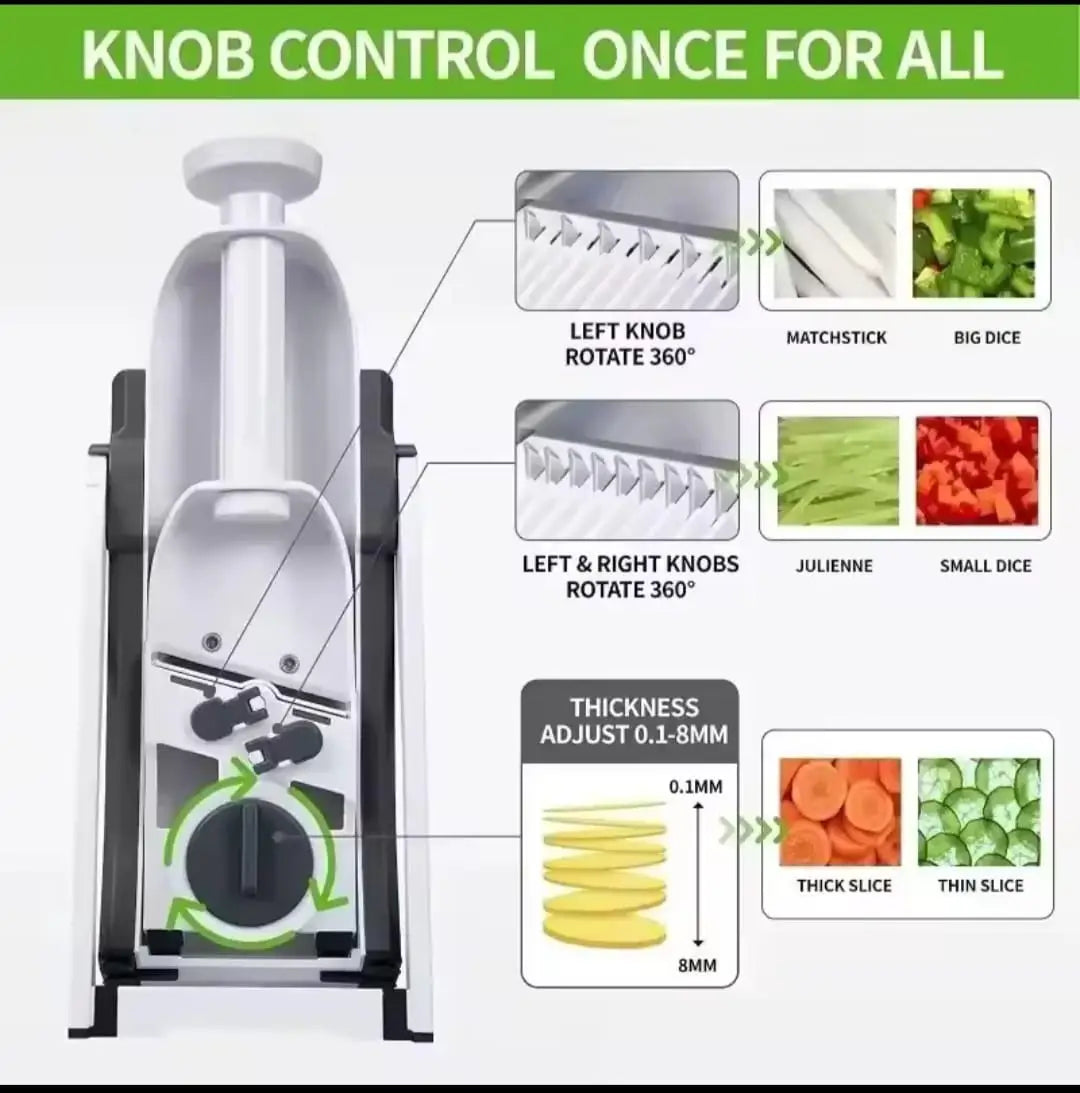 High Quality 5 in 1 Spring Vegetable & Fruit Slicer | Adjustable Thickness Cutter | Multi-Functional Pump Slicer & Dicer | ABS Kitchen Chopper for Meal Prep