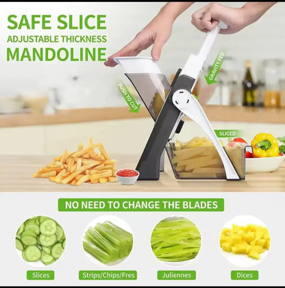 High Quality 5 in 1 Spring Vegetable & Fruit Slicer | Adjustable Thickness Cutter | Multi-Functional Pump Slicer & Dicer | ABS Kitchen Chopper for Meal Prep