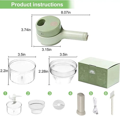 4 In 1 Portable Electric Vegetable Cutter Set Mini Wireless Food Processor Garlic Chili Onion Celery Ginger Meat Garlic Chopper